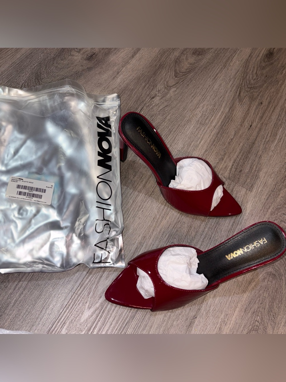 Fashion Nova Burgundy Patent Pointed-Toe Slide Mules
